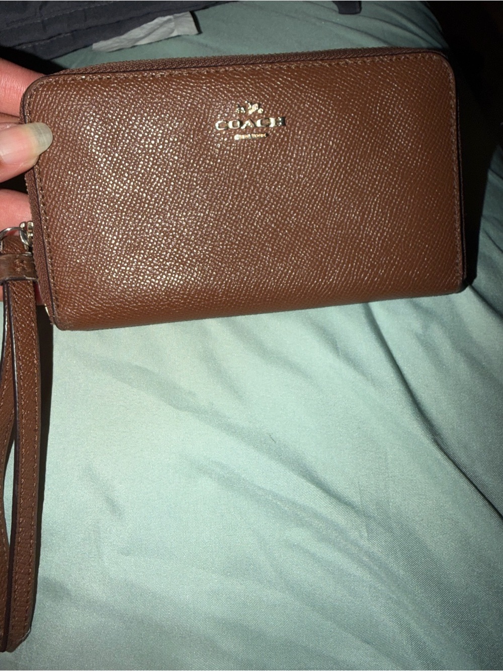 COACH Brown Saffiano Leather Wristlet